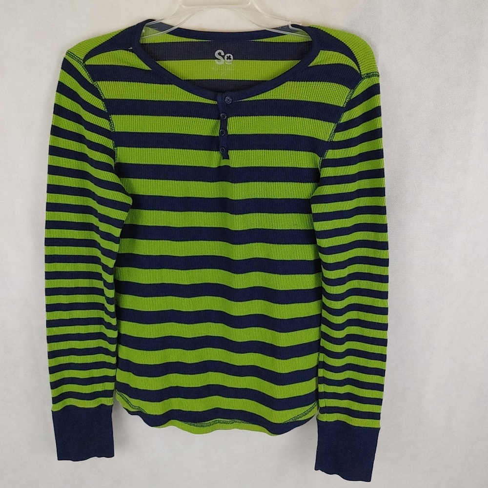 Green and Navy striped Long sleeve shirt